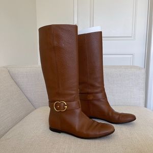 Gucci GG Pebbled Leather Flat Knee High Boots Size 7.5